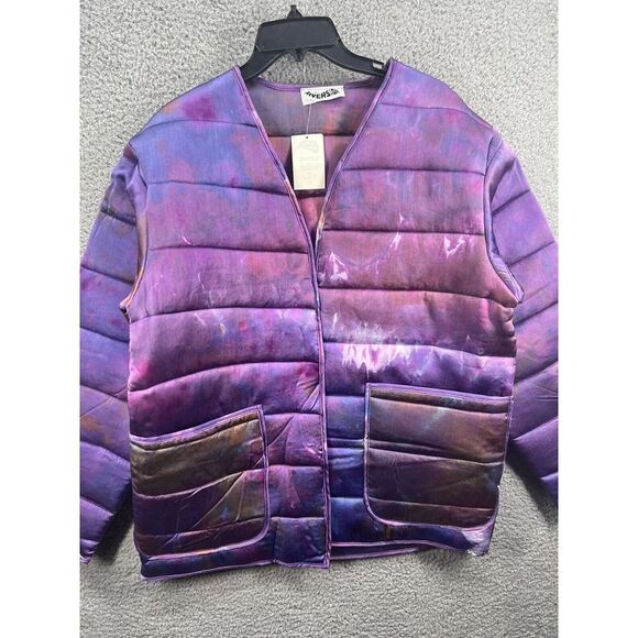 Free People Riverside Tool and Dye Major Silk Quilted Jacket 100% Silk Purple - Picture 3 of 8